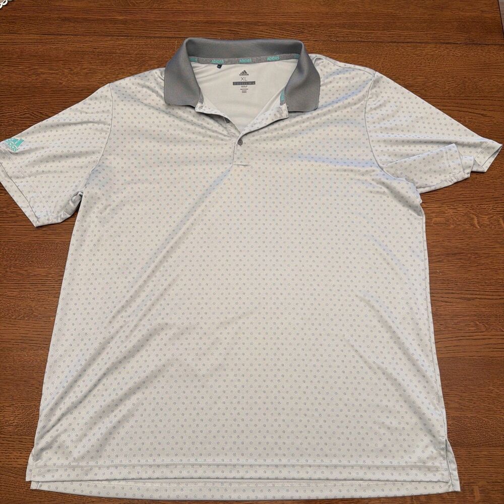Adidas Golf Polo Shirt Mens XL Gray All Over Logo Performance UPF 50